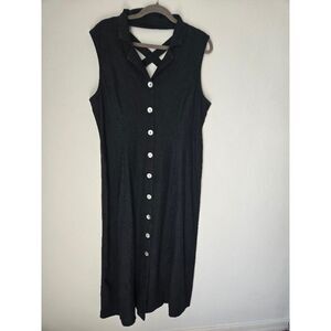 Vintage R&K Originals 90s Linen Front Button Black Maxi Dress. Size 16. Pre-owed